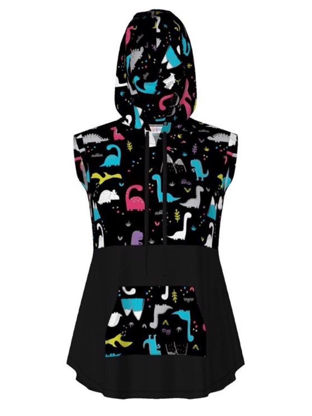 LuLaRoe Black/Multi Dinosaur Print "Brittany" Hooded Tank Top Size Large NWT